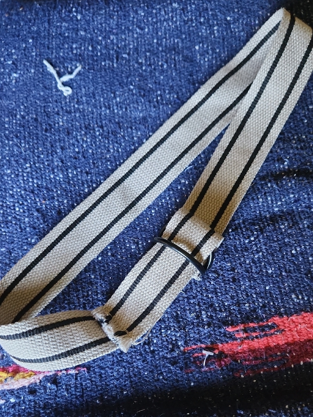 Beige Canvas Woven Kids Belt with Black Pinstripes - Adjustable. 34 Inches. Good